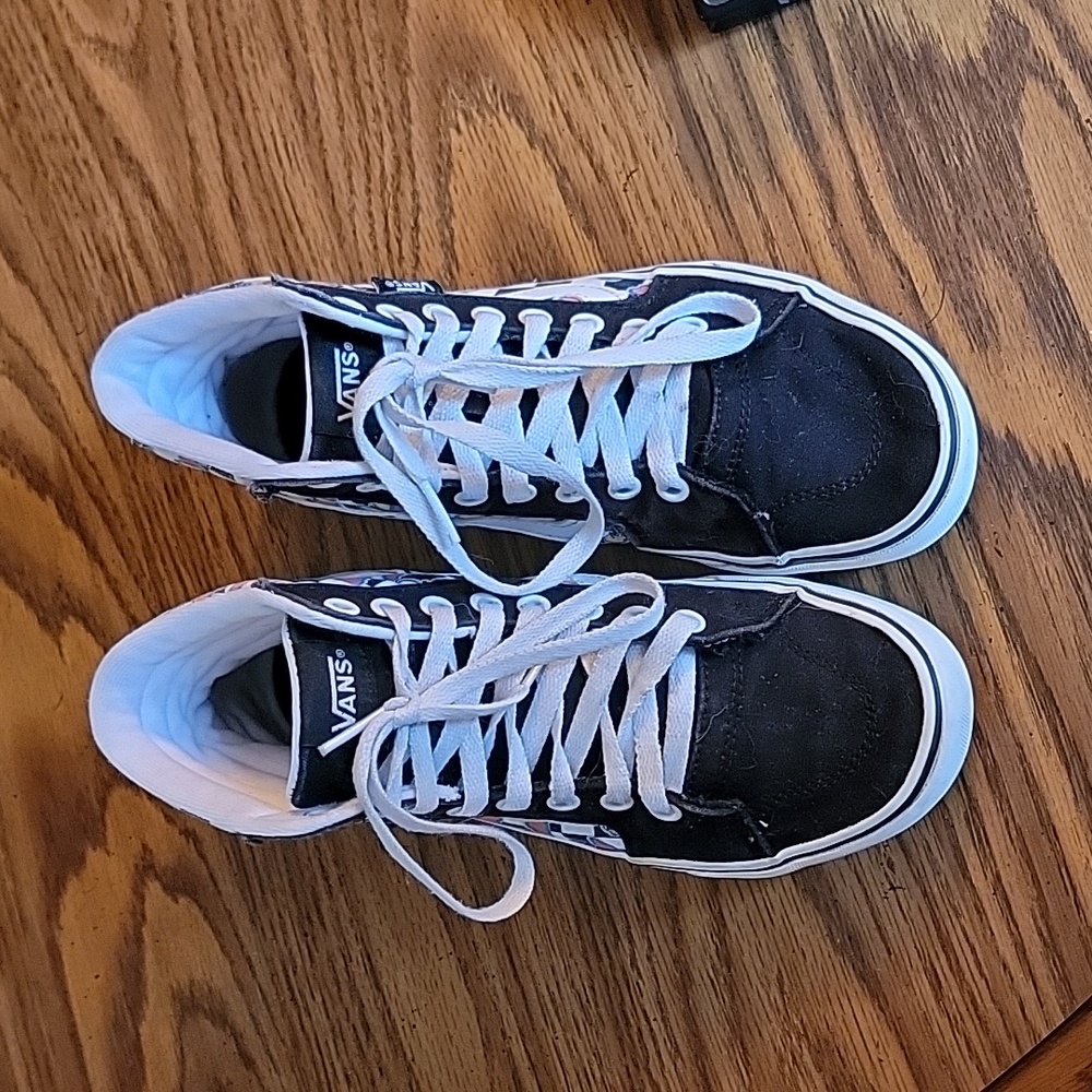 High Top Vans- Black and White Checkers and Butterfly's - Women Size 6